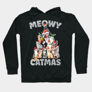 Meowy Catmas Santa Hat Cat Christmas Tree Hoodie